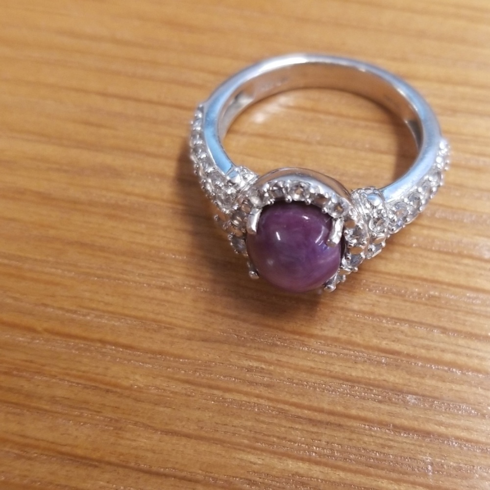 Oval Indian Star Ruby With White Topaz Ring - image 8